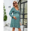 Women's Maternity Casual Smocked Long Sleeve Boho Dress Fall V Neck Flowy Midi Dress Baby Shower Photoshoot - 3 of 4