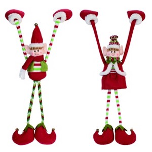 Transpac Plush Elf Shelf Hanger Set of 2 Decorative Christmas Figurines Red Polyester Indoor Holiday Decor Gift - 1 of 1
