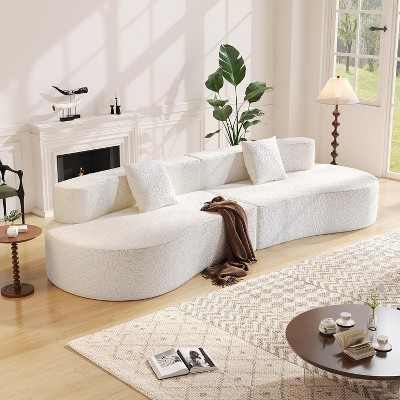 109" Modern Sectional Curved Couch, Upholstered 4-Seater Sofa with 2 Throw Pillows,Luxury Chenille Boucle Couches with High-Density Foam