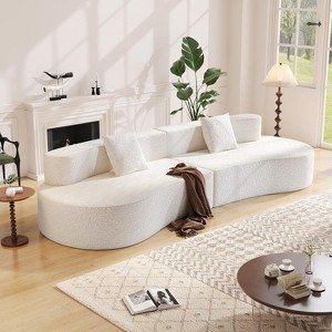 109" Modern Sectional Curved Couch, Upholstered 4-Seater Sofa with 2 Throw Pillows,Luxury Chenille Boucle Couches with High-Density Foam - 1 of 4
