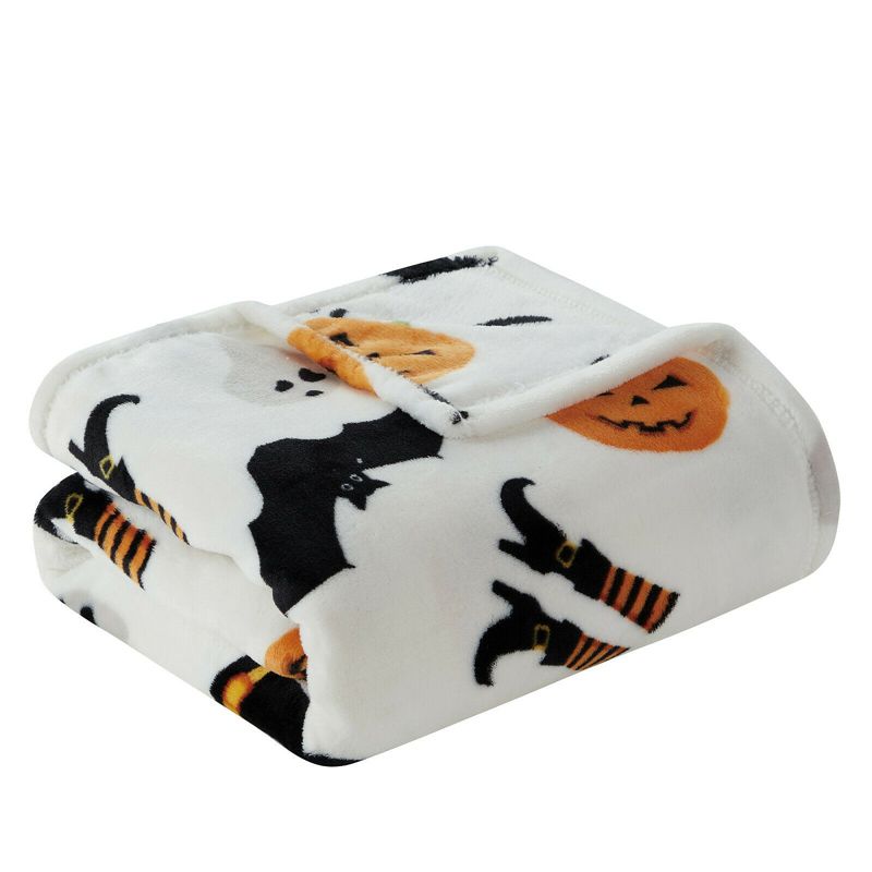 Kate Aurora Halloween Witches Pumpkins & Bats Ultra Soft & Plush Oversized Accent Throw Blanket - White, 2 of 4