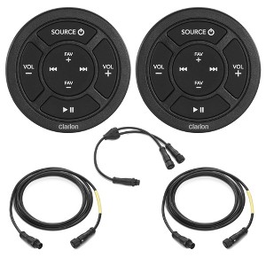 Clarion Two CMR-10 Round, Marine Wired Remote w/ CMC-RC-6 6 ft (1.83 m) Remote Extension Cables - 1 of 4