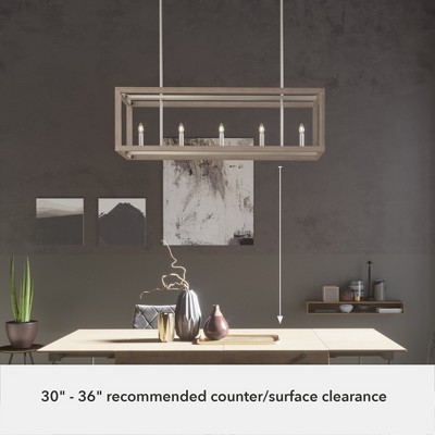 Squire Manor Brushed Nickel 5-Light Linear Chandelier with Wood Accents