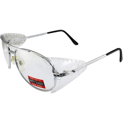 2 Pair Global Vision Aviator-Z87 Silver Safety Glasses With Side Shields 1 Clear Lens And 1 Smoke Lens