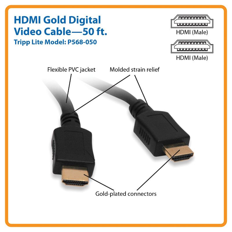 Tripp Lite Standard-Speed HDMI® Gold Cable, Black, 2 of 5