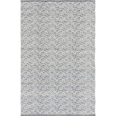 Gray and White Handwoven Wool Flatweave Area Rug, 5' x 8'