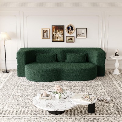 78" Convertible 2 Seater Sofa Bed Couch Twin Bed Sleeper Sofa With 2 Pillows Teddy Fabric Foam-Filled Floor Sofa Couch-Cuddlewood