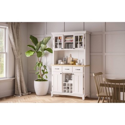 Off White China Cabinet with Natural Wood Top