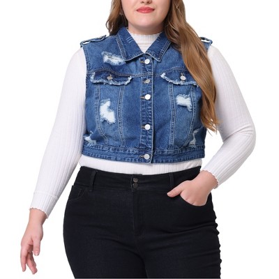 Agnes Orinda Women's Plus size Sleeveless Chest Pockets Button-up Denim  Vests Blue 4x : Target