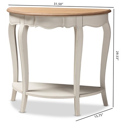 Cordelia 32" White and Natural Wood Demilune Console Table with Storage