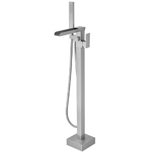 Waterfall Single Handle Floor Mount Freestanding Tub Faucet Bathtub Filler with Hand Shower - 1 of 4