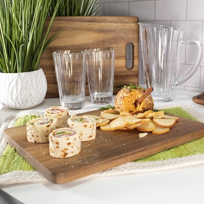 Acacia Wood 2-Piece Cutting Board and Divided Tray Set