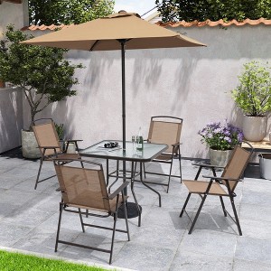 Crestlive Products 6 PCS Patio Dinning Set 4 Folding Chairs Square Tempered Glass Table and Umbrella Set - 1 of 4