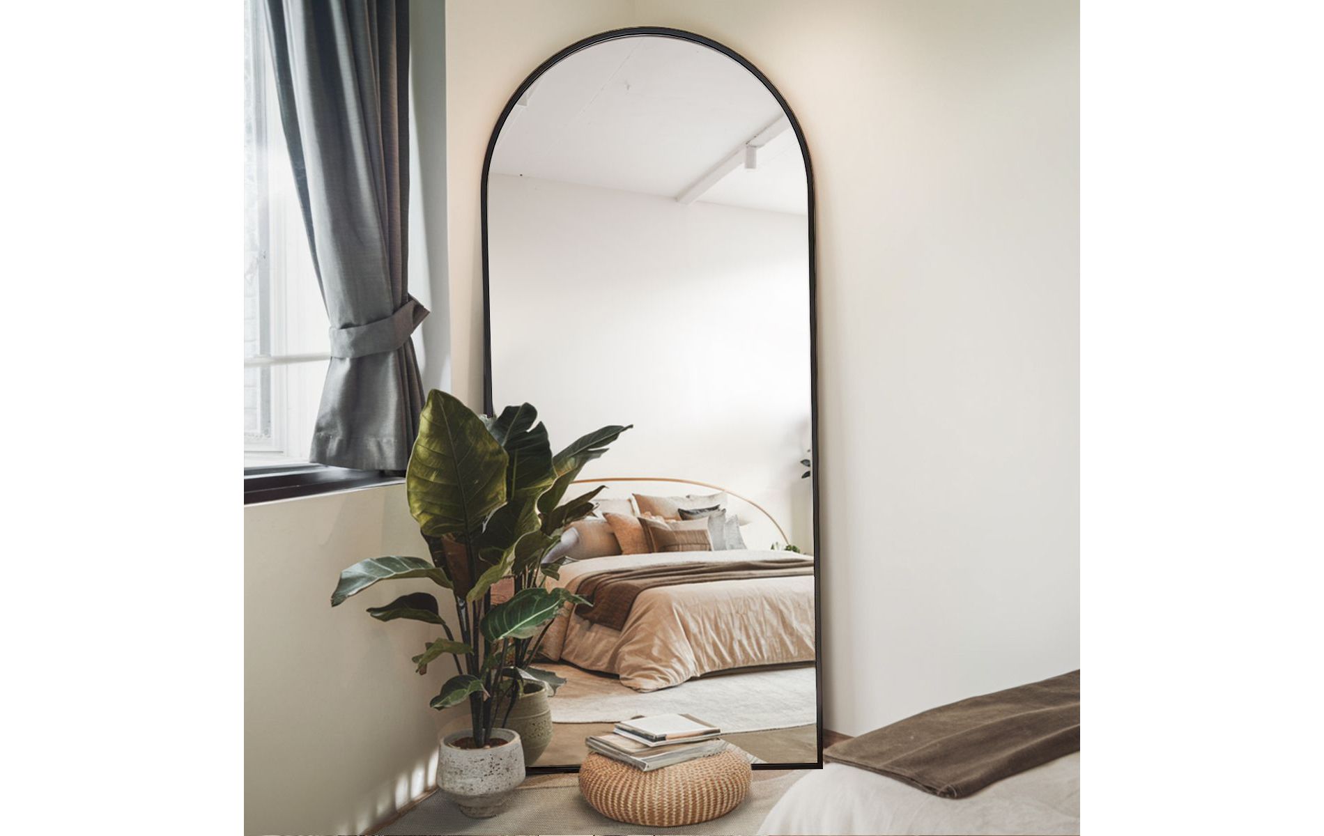 71"x26" Full Length Mirror, Wall Mirrors Hanging or Leaning Arched-Top Full Body Mirror with Stand for Bedroom, Dressing Room, Black