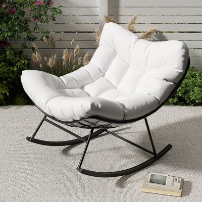 Grand Patio Rocking Chair Outdoor, Rocking Chair, Oversized Lounge Chair with Sturdy Metal Frame, Patio Rattan Egg Rocker for Balcony Backyard Porch