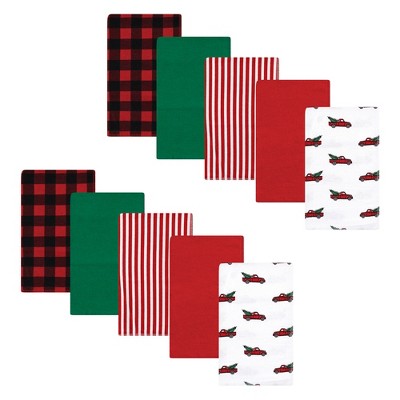 Hudson Baby Infant Boy Cotton Flannel Burp Cloths, Christmas Tree Truck, One Size