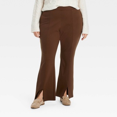 Women's High-Rise Slim Straight Split Pants - Ava & Viv™ Brown 3X