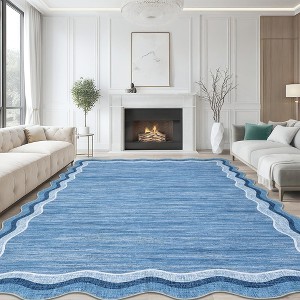 Area Rug, Washable Rug ¨C Scalloped Modern Solid Low Pile Carpet Non Slip Non Shedding Ultra Soft for Living Room Bedroom Nursery Office Dining Room - 1 of 4