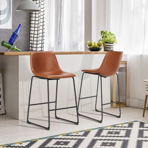 Armless Industrial Faux Leather Barstools with Metal Legs and Footrest, Dining Chairs for Home Office Kitchen Island - 1 of 3
