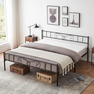 Metal King Bed Frames Platform Bed Frame, Iron-Art Headboard and Footboard, Steel Slats,  Under Bed Storage, Noise Free, No Box Spring Needed, Black - 1 of 4