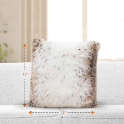 Set of 2 White and Brown Faux Fur Animal Print Throw Pillows