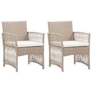 vidaXL Patio Armchairs with Cushions 2 pcs Beige Poly Rattan - 1 of 4