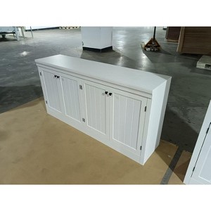 63" Buffet Cabinet with Storage, Modern Sideboard with 4 Striped Doors, Coffee Bar Cabinet with Adjustable Shelf for Kitchen Organization - 1 of 1