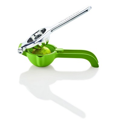 Green and Silver Aluminum Citrus Press with Seed Catcher