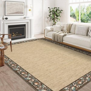 Modern Machine Washable Rug Bordered Design Non-Slip Low Pile Rubber Backing - 1 of 4