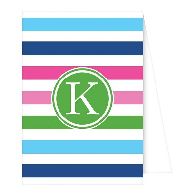 10ct Note Cards - Preppy Stripe Monogram - K