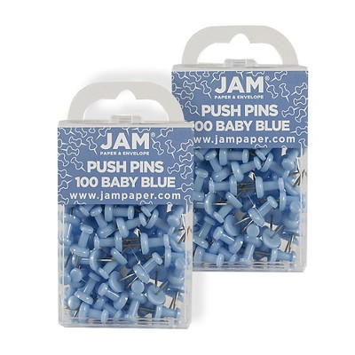 JAM Paper Colored Pushpins Baby Blue Push Pins 2 Packs of 100 222419047A