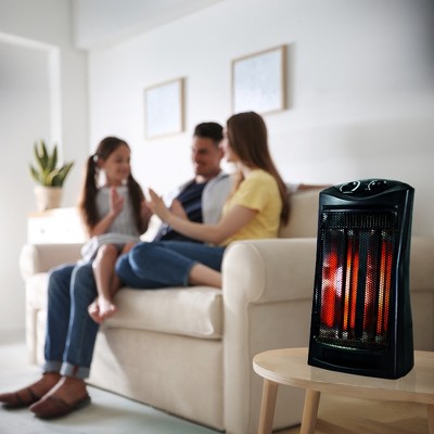 Geneva Black Quartz Infrared Electric Tower Heater with Thermostat