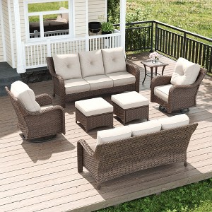 LayinSun Wicker Outdoor Furniture Set with 6-inch Comfy Cushions, High Back Patio Furniture Set with Swivel Rocking Chairs and Side Table - 1 of 4