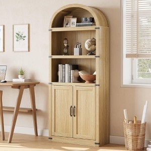 Coolmee Wooden Bookcase with Doors, 71.65 inch Tall Arched Bookshelf, Farmhouse Cabinet with Shelves for Home Office, Living Room - 1 of 4