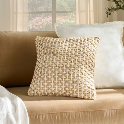Ivory and Tan Woven Jute Cotton Euro Throw Pillow