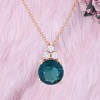 Slickblue Dazzling Peacock Green Pendant Necklace – 3.1CT Round CZ, Silver/Rose Gold Finish, 18” + 2” Extender - 2 of 3