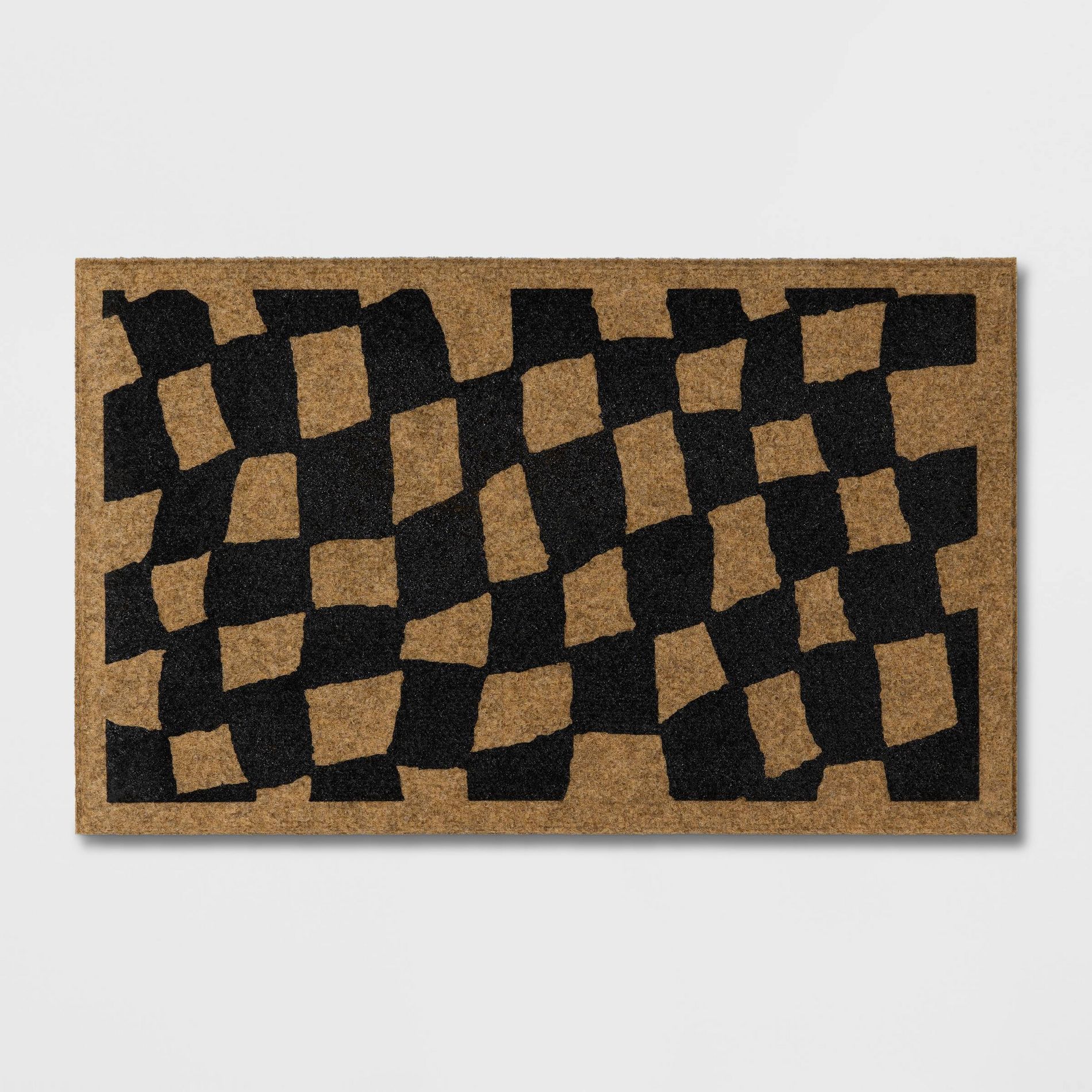 1'6"x2'6" Halloween Checkered Faux Coir Doormat Natural/Black - Hyde and EEK! Boutique™