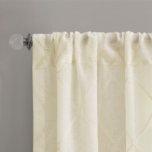 Gracie Mills Cyprian Diamond Embroidered Rod Pocket Top Sheer Window Curtain Panel - 1 of 2