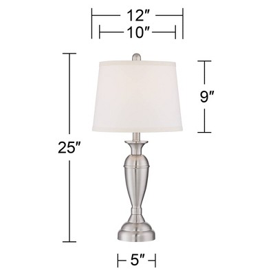 Brushed Nickel 25" Table Lamps Set with White Drum Shades