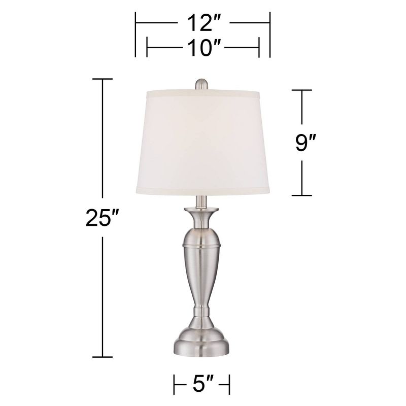 Regency Hill Blair Traditional Table Lamps 25" High Set of 2 Brushed Nickel with Table Top Dimmers White Fabric Drum Shade for Bedroom Living Room, 4 of 9