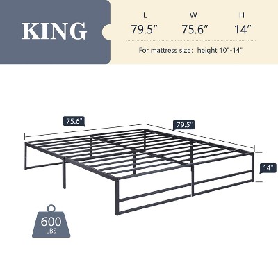 King Size Black Metal Platform Bed Frame with Storage