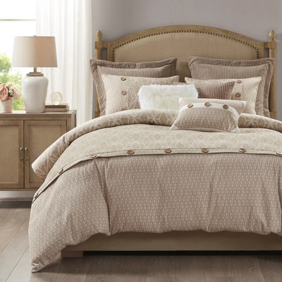 Ivory Queen Cotton Jacquard Comforter Set with Button Accents
