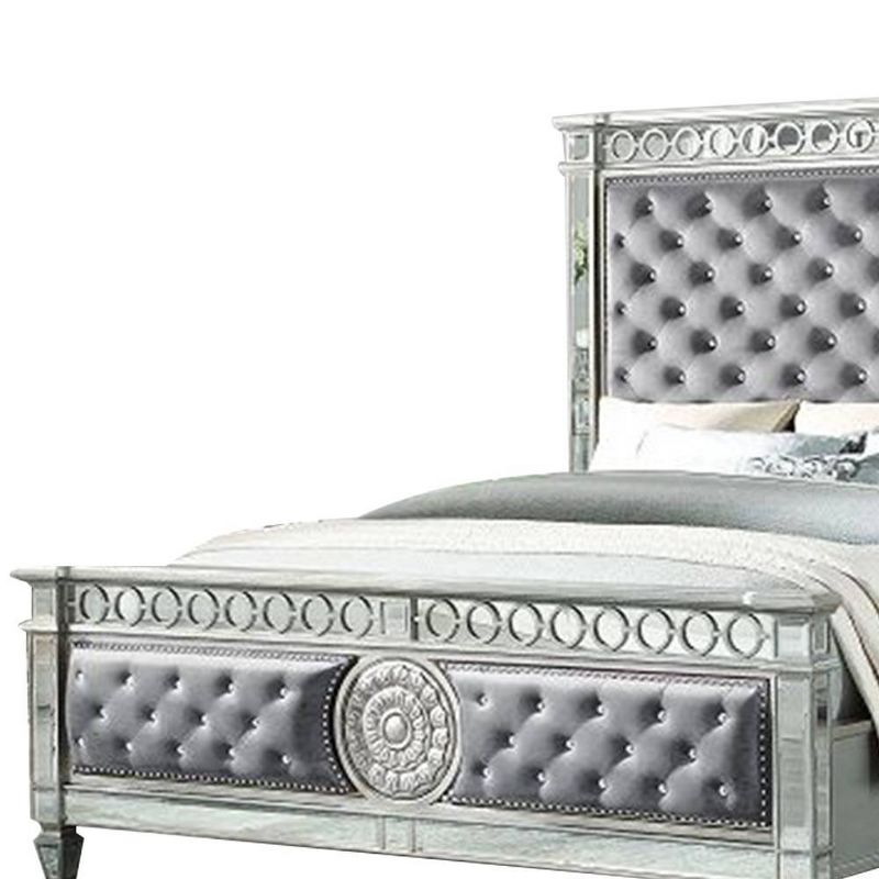 90&#34; Queen Bed Varian Bed Gray Velvet and Mirrored - Acme Furniture, 2 of 7