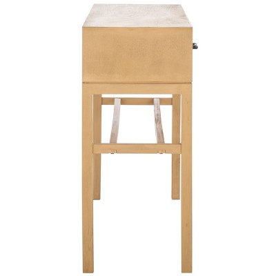 Ajana Light Wood and Black Metal Console Table with Storage