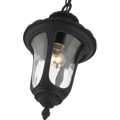 Oxford Textured Black Hand Blown Glass 1-Light Outdoor Pendant