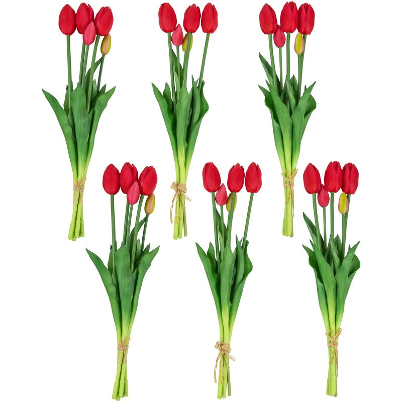 Northlight Real Touch™ Ruby Red Artificial Tulip Floral Bundles, Set of 6 - 18", 1 of 10