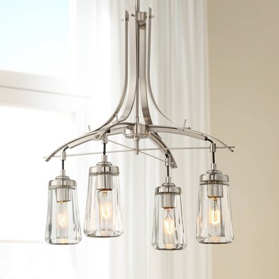 Elegant Industrial 4-Light Chandelier in Brushed Nickel with Clear Glass Shades