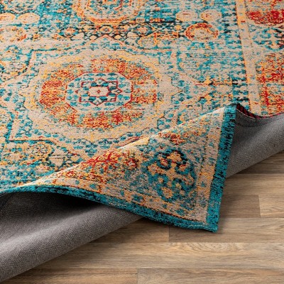 Pesaro Traditional Bright Blue and Red Chenille Area Rug 5' x 7'