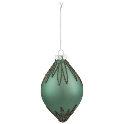 Northlight Matte Finial Glass with Glitter Starburst Design Christmas Ornament - 5" - Green