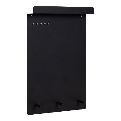 15" x 24" Mezzo Magnetic Wall Organizer with Hooks Black Presentation Board - Kate & Laurel All Things Decor